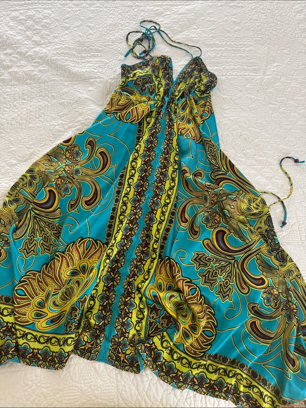 Women’s Turquoise and Yellow Floral Halter Dress